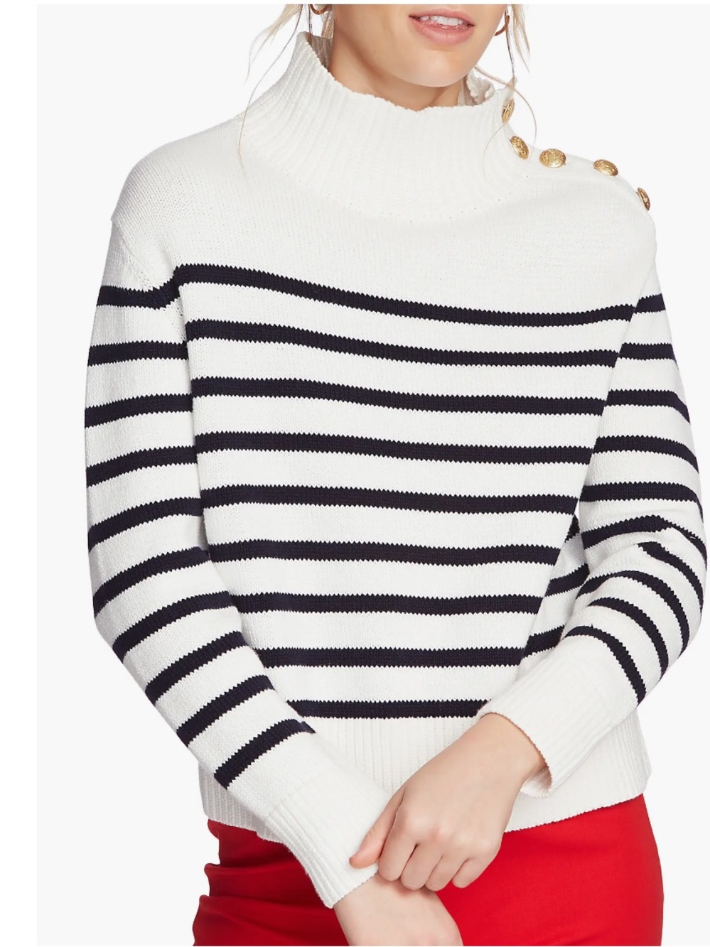 Court & Rowe Stripe Mock Neck Sweater, featuring crisp horizontal stripes XXS
